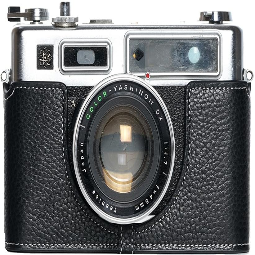 BMAOLLONGB Electro 35 GSN Case, Handmade Genuine Real Leather Half Camera Case Bag Cover for Yashica Electro 35 GSN Film Camera With Hand Strap (Black)