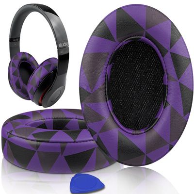 SoloWIT Replacement Ear Pads Cushions for Beats Studio 2 & Studio 3 Wired & Wireless Headphones, Earpads with Soft Protein Leather, Noise Isolation Memory Foam, Added Thickness - Purple Black
