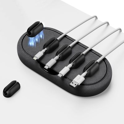 Cable Management, Magnetic Cord Organizer, Desk Cord Holder Wire Keeper with 6 Magnetic Cable Clips, Charger Cord Management for Home Office, Lightning/USB C/Micro Cable, Dark Gray