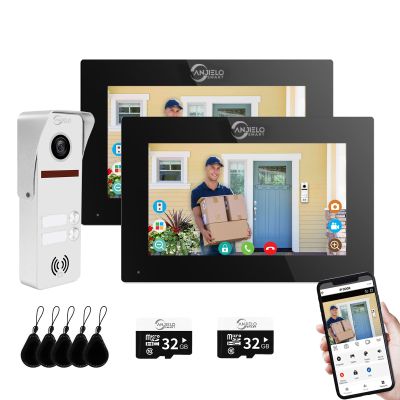 Wired Video Doorbell Intercom System 2 Units 7 Inches Touch Monitor WiFi Video Door Phone Kit,Indoor Outdoor Support Monitoring,3 in 1 Unlock,Dual Way Intercom for Home Apartment,Tuya (White doorbell)