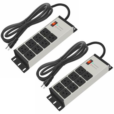 CCCEI 2PCS Heavy Duty Power Strip Surge Protector 20 AMP, 8 Outlets 12 Gauge Shop Garage Metal Multiple Outlets, 10 FT Extension Cord 5-15P Adapter High Amp 6-20R T-Slot 20a for Appliance Grey.