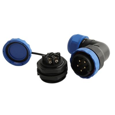 HangTon TY28 5 Pin 25A Screw Connection Electrical Power Connector, Female Panel Mount Socket and Male Right Angled 90-Degree Cable Plug, 28mm Waterproof Quick-Disconnect for Marine Automotive