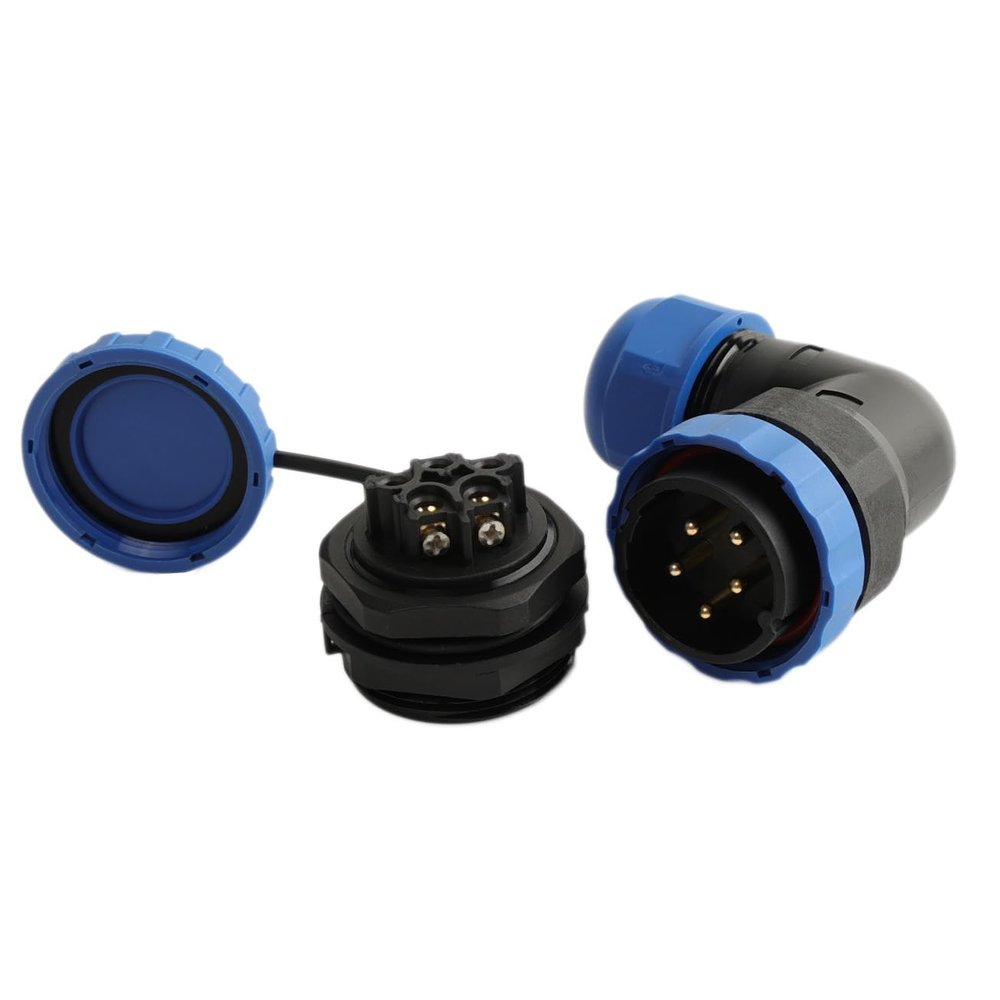 HangTon TY28 5 Pin 25A Screw Connection Electrical Power Connector, Female Panel Mount Socket and Male Right Angled 90-Degree Cable Plug, 28mm Waterproof Quick-Disconnect for Marine Automotive