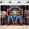 CRTPOD Movie Night Backdrop Lights Camera Action Black and Red Scene Background Photography Banner for Family Portrait Birthday Movie Themed Party Decorations Supplies Photo Photobooth Props 10x8ft view 1