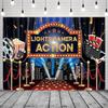 CRTPOD Movie Night Backdrop Lights Camera Action Black and Red Scene Background Photography Banner for Family Portrait Birthday Movie Themed Party Decorations Supplies Photo Photobooth Props 10x8ft view 2