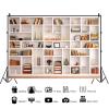 12x8ft White Bookshelf Backdrop Library Books Shelves Modern Office Bookcase Photography Background Home Office Meeting Video Conference Decoration Banner Study Students Portrait Photo Props view 4
