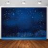 10X10ft Winter Night Sky Forest Photo Backdrop Photography Background, Blue Christmas Wonderland Starry Sky Snowflakes Backdrops Photo Booth Prop Decorations Wall Decor Banner Tablecloth view 1