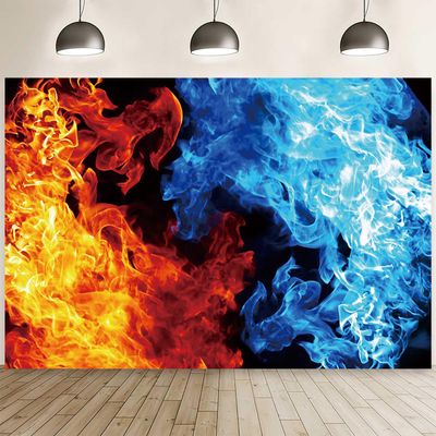 20x10ft Ice and Fire Backdrop Blue Water Red Flame Abstract Mix Artistic Photography Background Smoke Raging Fire Black Decor Wallpaper Banner Women Men Birthday Party Photo Studio Props