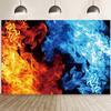 20x10ft Ice and Fire Backdrop Blue Water Red Flame Abstract Mix Artistic Photography Background Smoke Raging Fire Black Decor Wallpaper Banner Women Men Birthday Party Photo Studio Props view 1