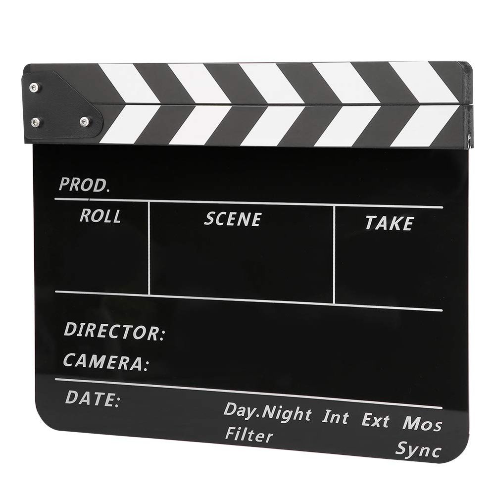 Acrylic Film Clapper Board,11.8x9.8in Clapperboard Director Movie Clappers Film and Television Photography Prop (White Striped Blackboard (PAV1BBE))