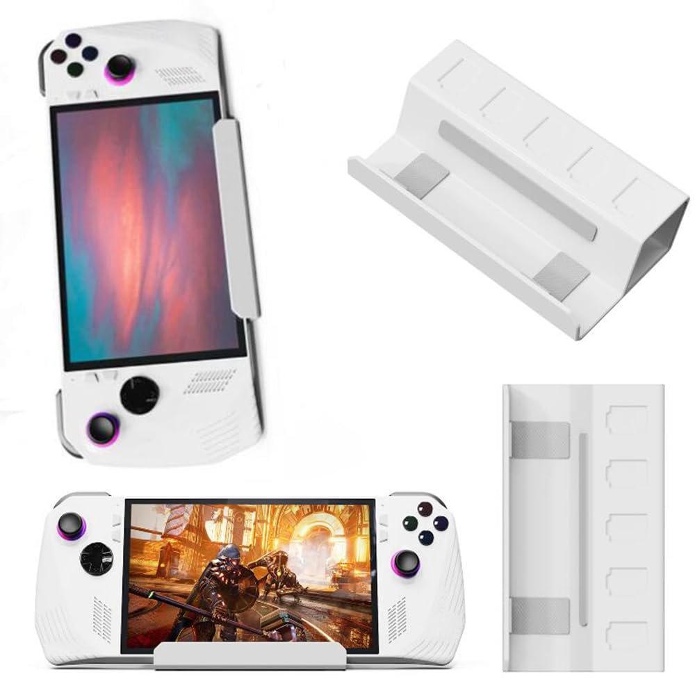 Coyktonty Stand Base Holder for ROG Ally X/ROG Ally/Steam Deck/Mobile Phone/Switching Light, Wide Compatibility Stand Tablet Holder Desktop Bracket with SD Card Slots,Anti-Slip Silicone Pad (White)