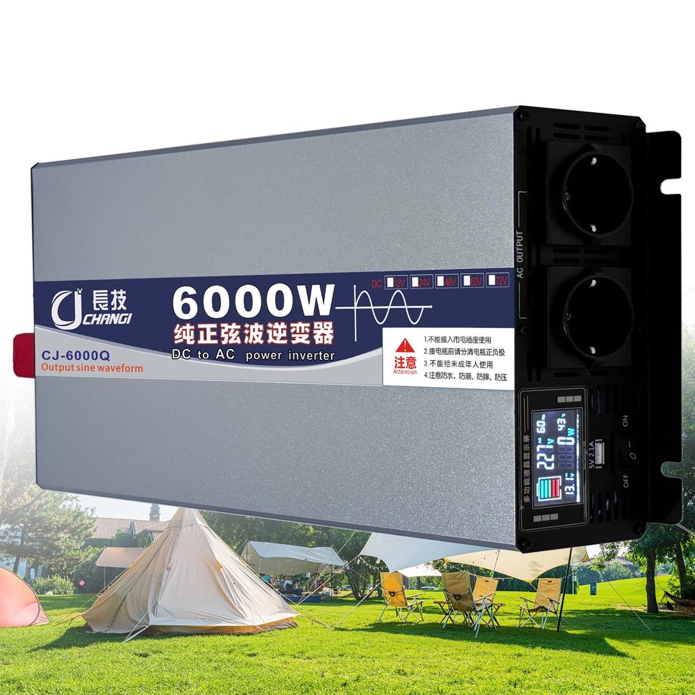 6000W 8000W Power Inverter DC 12V 24V 48V 60V 72V to AC 110V/220V 240V Car Converter Inverter with LCD Digital Display Universal Outlet,for Motorhomes,Truck,Boat,Camping,Household(6000W,72Vto110V)
