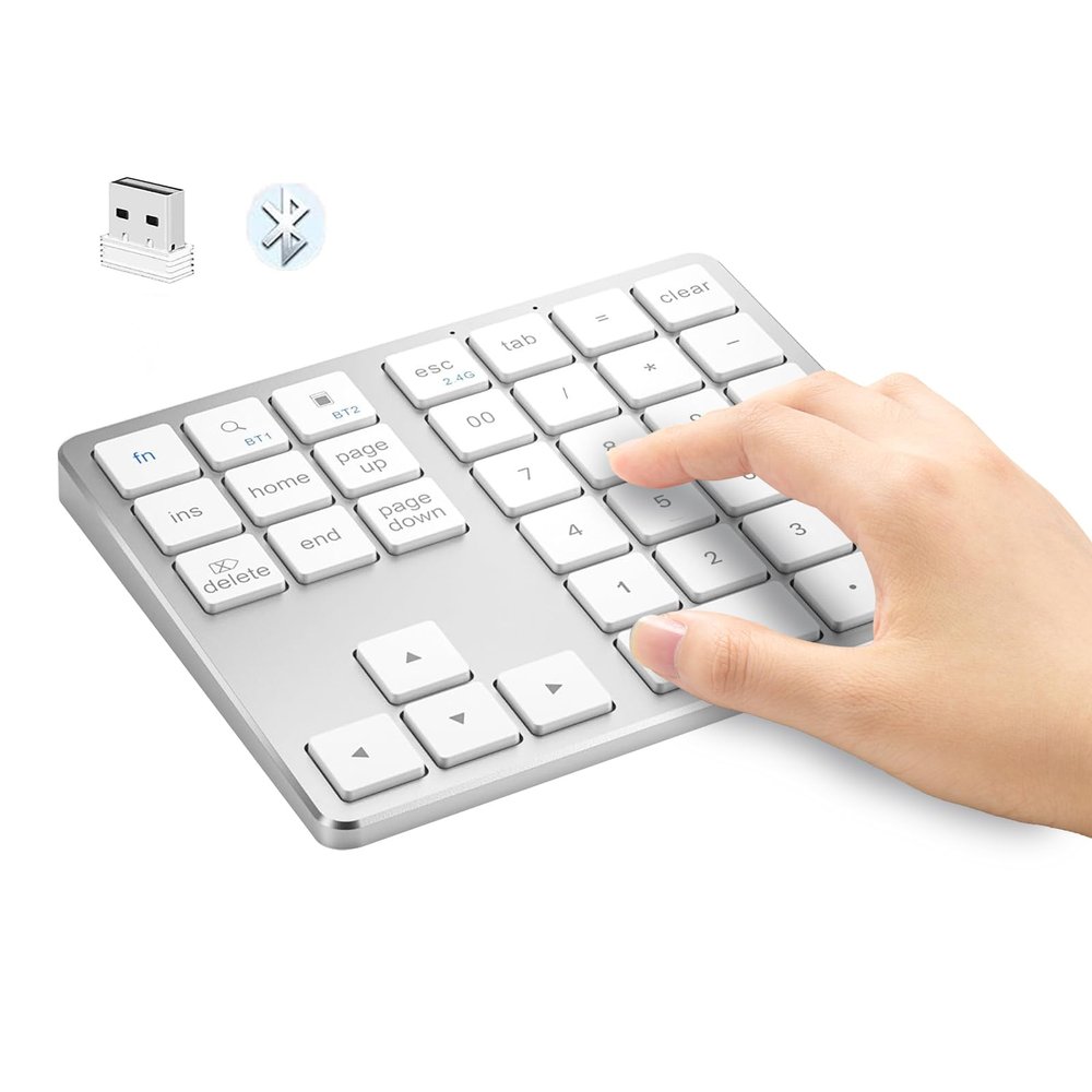 LOONASA Bluetooth & 2.4G Number Pad, Rechargeable Wireless Numeric Keypad, Slim Silent 35-Keys External Numpad USB Keyboard Compatible for MacBook, iPad, iPhone, iOS, Laptop, Windows, Android, PC