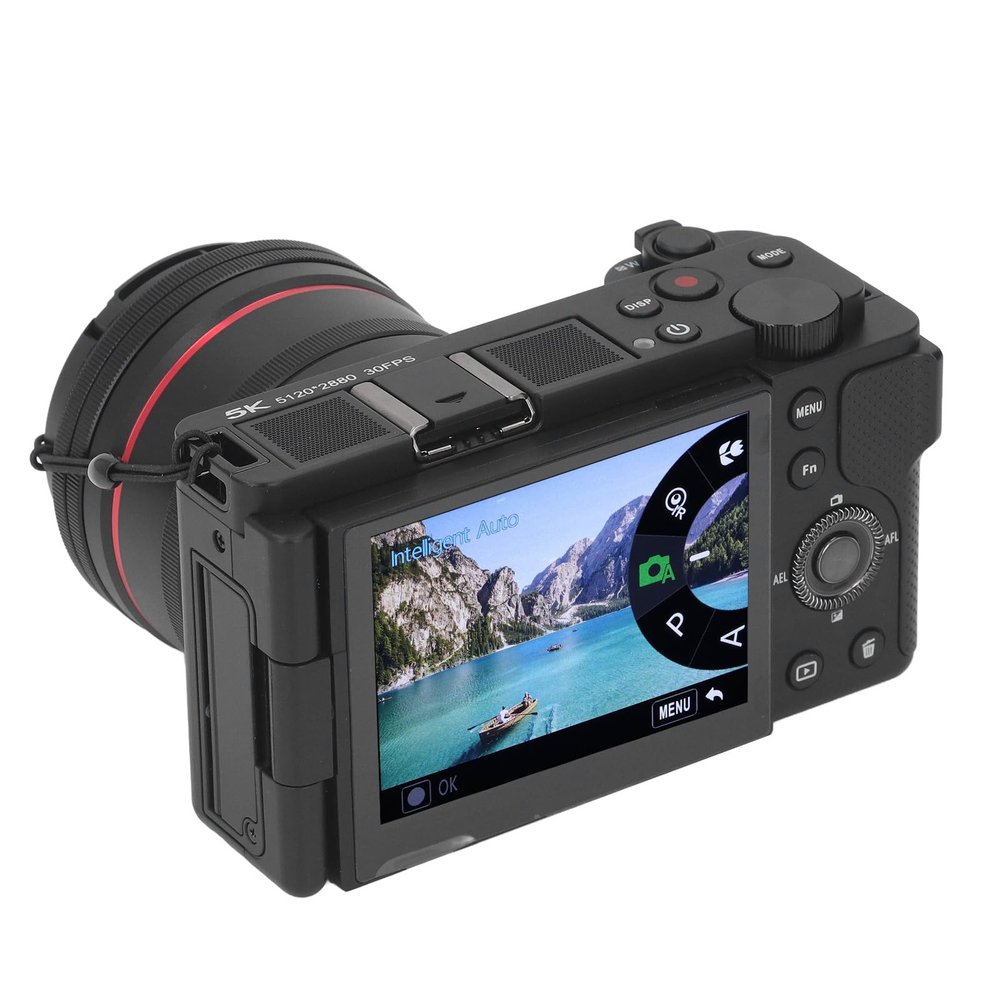 Asixxsix 5K Digital Camera for Photography, 64MP 12X Optical Zoom Wi Fi Auto Focus WDR Anti Shake Vlogging Camera with 3.2 Inch 270 Flip Touchscreen and Hot Shoe Port Compact Video Cameras
