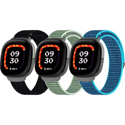 3-Pack Nylon Bands Compatible with Google Fitbit Ace LTE (2024), Breathable Sport Replacement Straps Soft Adjustable Solo Loop Nylon Wristband for Fitbit Ace LTE (Black/Grass Green/Sea Blue)