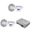 HERTZ 2 Pairs HMX 6.5-TW 6 1/2" White Sport Grill Coaxial Marine Speakers with Venezia V4C 4-Channel Compact Marine Amplifier view 1
