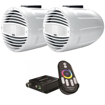 HERTZ HTX 8 M-FL-TW 8" White Marine Wake Tower Flat Mount Speaker Pair with LED Controller