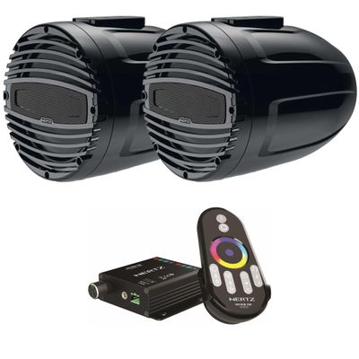 HERTZ HTX 8 M-FL-TC 8" Black Marine Wake Tower Flat Mount Speaker Pair with LED Controller