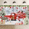 10x6.5ft Christmas Red Truck Backdrop Merry Christmas Winter Snowman Xmas Trees Photography Background Snow Pine Forest Gifts Snowflake Decorations Banner Family New Year Party Props Supplies view 1