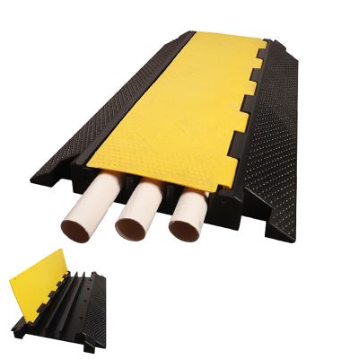 Yqyc 3 Large Channel Rubber Cable Ramp Cable Protector Ramps, 15000 Lbs Load Capacity Heavy Duty Traffic Speed Bump, 35.4x12.8x2.5in, Cable Concealer for Outdoor & Indoor Use