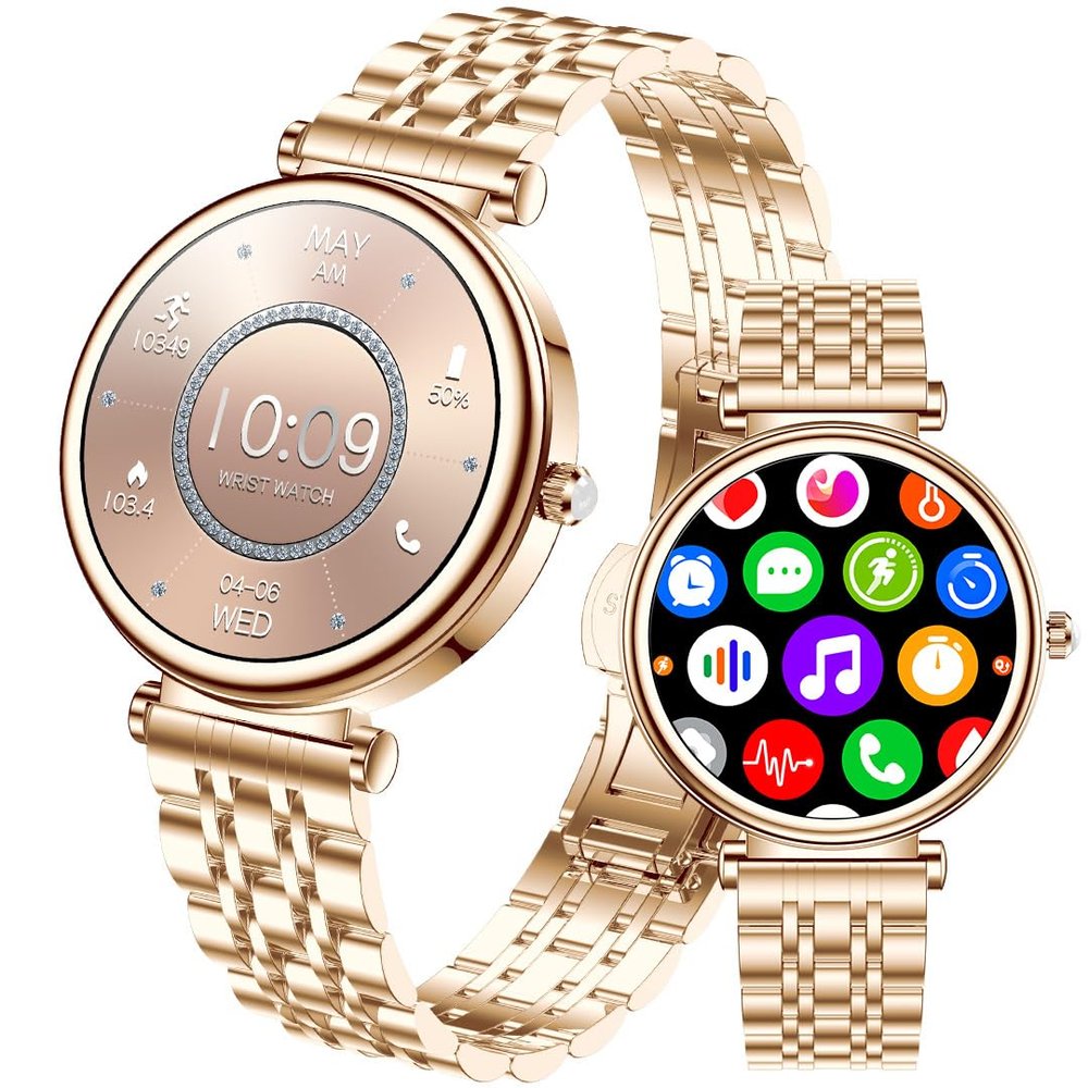 TAYSHILEY Smart Watch for Women 1.27" Color Screen Waterproof Fitness Activity Tracker Rose Gold Women's Smart Watch with Heart Rate Sleep Monitor for Android and iOS (Rose Gold Steel RT-i109)