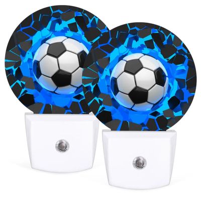 LLCXCSI Plug-in Led Night Light with Auto Dusk to Dawn Sensor for Boys Girls Room Decor, 3D Blue Soccer Ball Wall Lamp Nightlights for Hallway,Bedroom, Kids Room, Kitchen, Stairway, (0.5W, 2 Pack)
