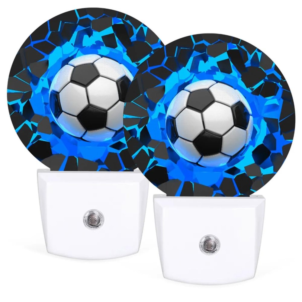 LLCXCSI Plug-in Led Night Light with Auto Dusk to Dawn Sensor for Boys Girls Room Decor, 3D Blue Soccer Ball Wall Lamp Nightlights for Hallway,Bedroom, Kids Room, Kitchen, Stairway, (0.5W, 2 Pack)