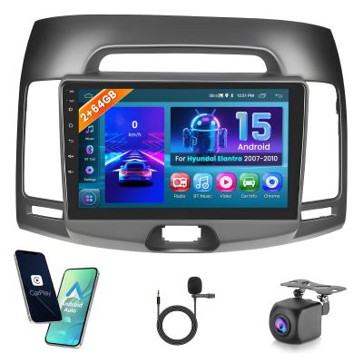 2+64GB Hikity for Hyundai Elantra 2007-2010 Android Car Stereo, 9 Inch Touchscreen Car Radio with Wireless Carplay, Android Auto, GPS Navigation, WiFi, Bluetooth, FM RDS, EQ + AHD Backup Camera