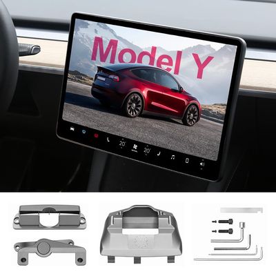 ruiyyco Screen Swivel Mount with Rotating Bracket for Tesla Model Y 2019-2024 & Model 3 2019-2024 Highland, Center Console, Silver Swivel Holder for Tesla Accessories (for Model Y 2019-2024)