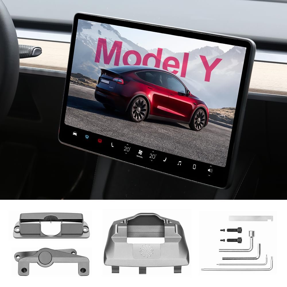 ruiyyco Screen Swivel Mount with Rotating Bracket for Tesla Model Y 2019-2024 & Model 3 2019-2024 Highland, Center Console, Silver Swivel Holder for Tesla Accessories (for Model Y 2019-2024)