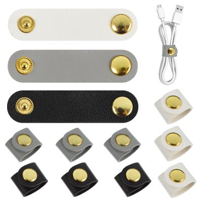 12 Pcs Cord Organizer, Stocking Stuffers for Men Portable PU Leather Cord Holder Winder Keeper Earphone Cable Cord USB Straps Earphone Winder with Leather Handmade(Black/White/Grey)