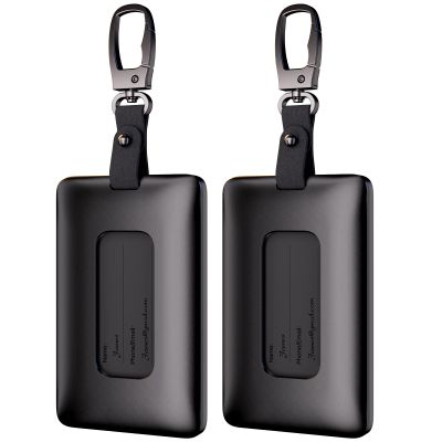 2-Pack AirTag Luggage Tag Holder - Robust & Lightweight Key Card Holder with 4 Name Cards for Tesla & Apple AirTag, Ideal Essential Travel Accessories Set for Tesla &Travel & Suitcases (Black)