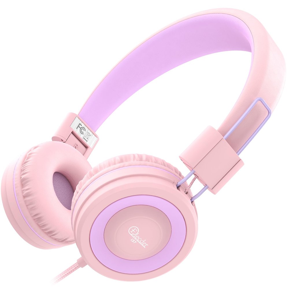 ELECDER i37 Kids Headphones for School Child Girls Boys Teens, Peach/Purple