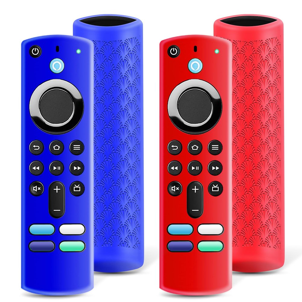 (2 Pack) OneBom Protective Remote Cover, Silicone Remote Control Case, Anti Slip Shockproof Protective Case with Lanyard(Not Golw Blue&Not Golw Red)
