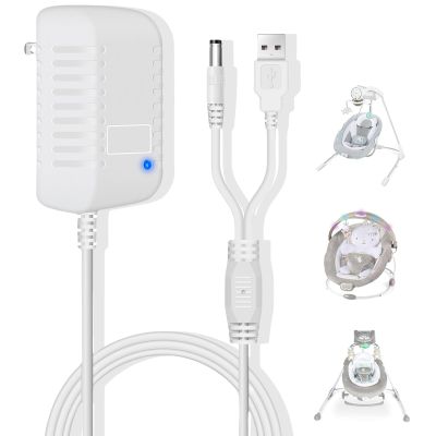 Charger for Ingenuity Baby Swing,Replacement Power Cord for Baby Rocker,2-in-1 Compact Portable Chargers Compatible with InLighten,Simple Comfort,ConvertMe,Swing'n Go,Adapter Charger USB A &DC Plug