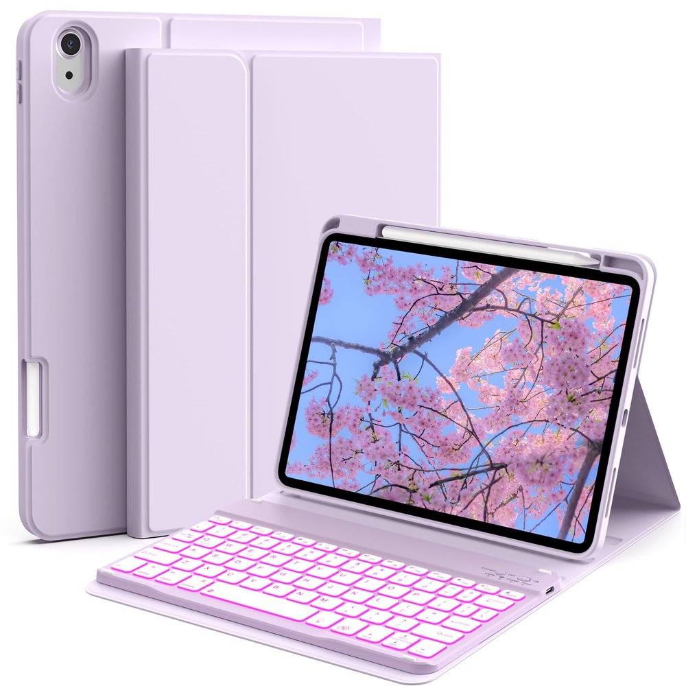 JKSML Keyboard Case for iPad 11th 10th Generation 11/10.9 inch A16 2025/2022, 7 Colors Backlit, Detachable Wireless Keyboard for iPad 10th Gen, Built-in Pencil Holder, Auto Sleep/Wake, Purple