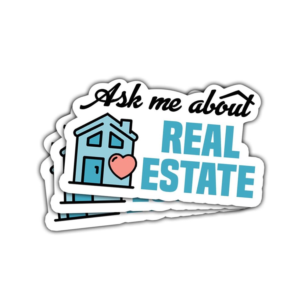 3 Pcs Ask Me About Real Estate Sticker, Real Estate Decal Laptop, Real Estate Computer Decal, Real Estate Laptop Sticker Agent Labor Woker Investor Stickers Laptop Phone Car Helmet 3"x3" (R1)