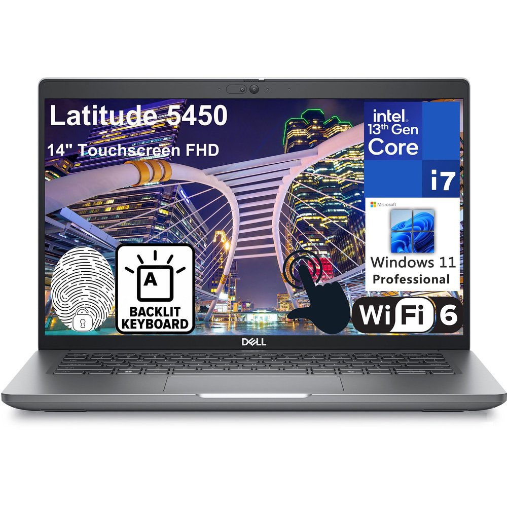 Dell Latitude 14 5450 5000 14" Touchscreen FHD Business Laptop Computer, 13th Gen Intel 10-Core i7-1355U, 32GB DDR5 RAM, 1TB PCIe SSD, WiFi 6, Backlit Keyboard, Fingerprint Reader, Windows 11 Pro
