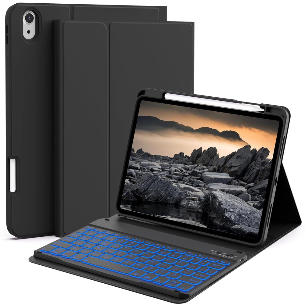 JKSML Keyboard Case for iPad 11th 10th Generation 11/10.9 inch A16 2025/2022, 7 Colors Backlit, Detachable Wireless Keyboard for iPad 10th Gen, Built-in Pencil Holder, Auto Sleep/Wake, Black