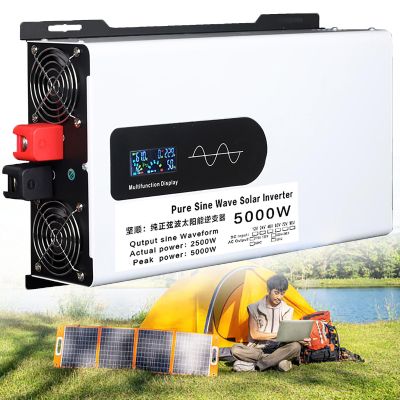 5000W 6000W 8000W Peak Pure Sine Wave Power Inverter 12V 24V 48V 60V 72V DC to 110V 220V 230V AC Car Plug Adapter Converter with LCD Display AC Outlets Car Charger for Road Trip Camping(5000W,12Vto220