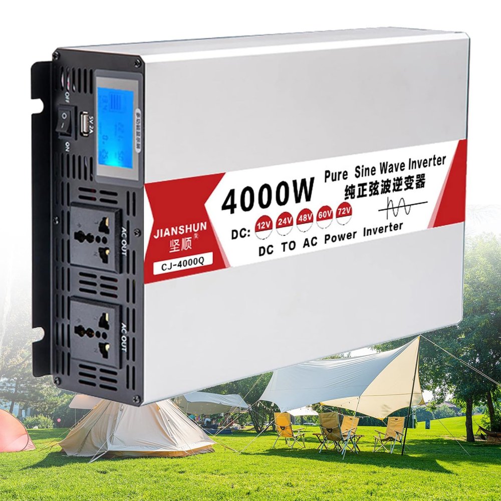 Car Power Inverter 4000W/5000W/6000W/8000W Pure Sine Wave Power Inverters,DC 12V/24V/48V/60V/72V to AC 110V-130V /220V 230V 240V,with Lcd Display AC Outlets,for home use,Camping,Outdoor(4000W,24Vto220