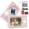 Upgrade Kids Digital Camera - 56MP FHD 1080P with 16x Zoom, Anti-Shake, 32GB TF Card, Two Batteries, Lanyard - Compact Small Camera for Kids (Pink) view 1