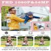 Upgrade Kids Digital Camera - 56MP FHD 1080P with 16x Zoom, Anti-Shake, 32GB TF Card, Two Batteries, Lanyard - Compact Small Camera for Kids (Pink) view 2