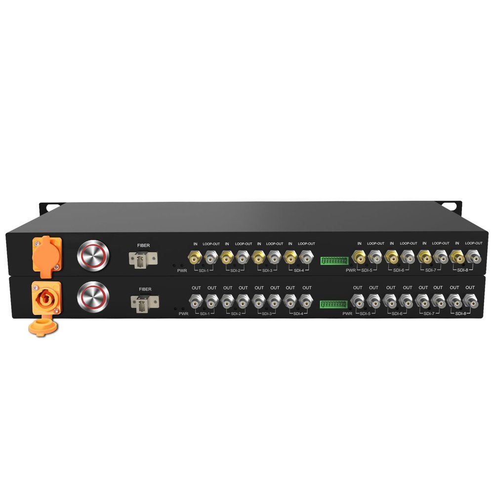 1U Rack-Mount 8-Channel 3G-SDI Fiber Converter | 1080p@60Hz Uncompressed Transmission | CWDM & Loop Out | Single LC Fiber Extender Up to 20KM | Updated Structural Design