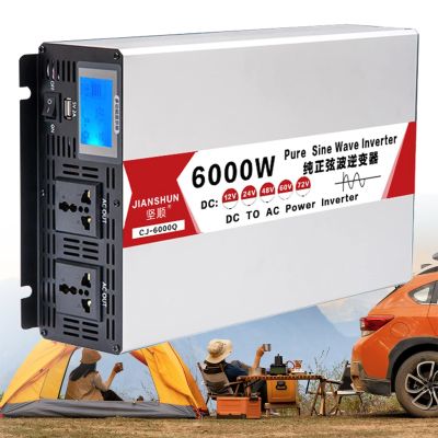 4000W/5000W/6000W/8000W Pure sine Wave Power Inverter DC 12V/24V/48V/60V/72V to AC 110V-130V /220V 230V 240V Car Converter Power Inverter,with LCD Display AC Outlets,for use,Camping(6000W,72Vto220V)