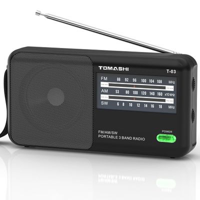 TOMASHI Portable AM FM Shortwave Radio with Large Knob, Big Speaker, and Headphone Jack,Transistor Radio with Best Reception for Seniors and Home (Black)
