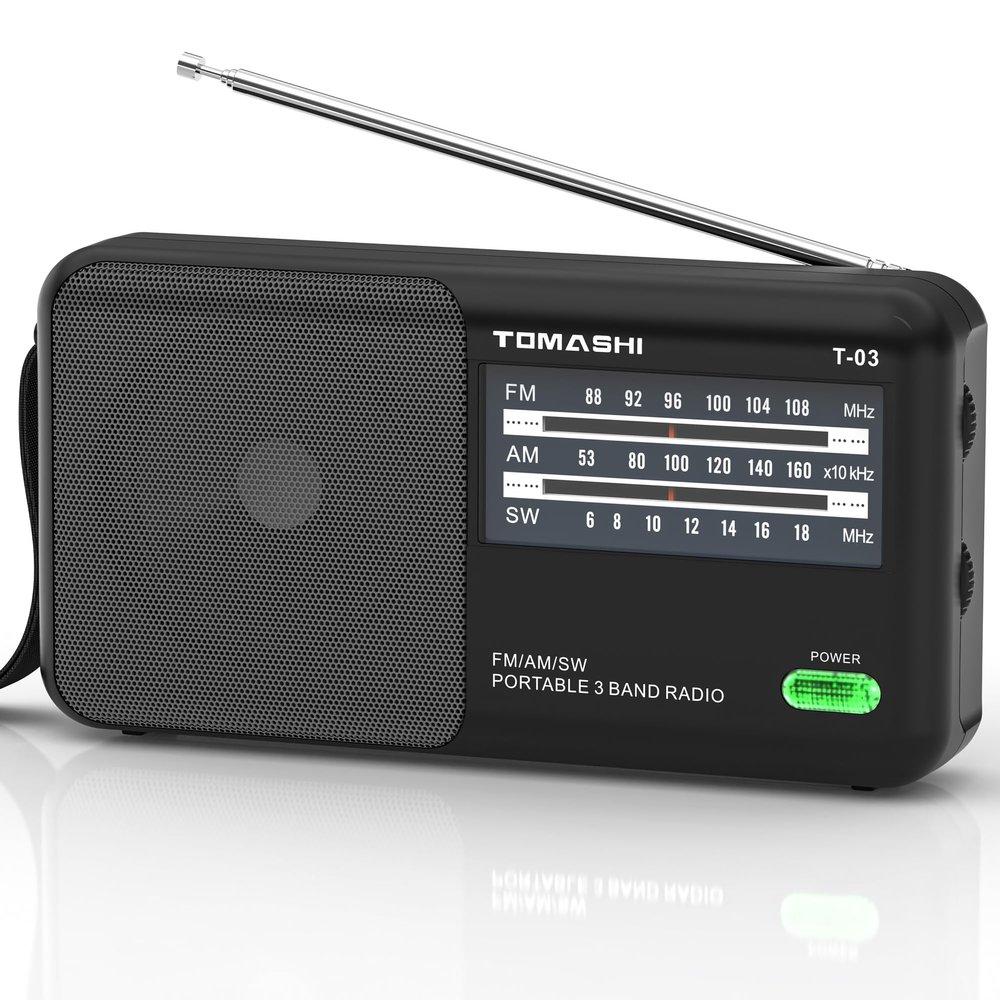 TOMASHI Portable AM FM Shortwave Radio with Large Knob, Big Speaker, and Headphone Jack,Transistor Radio with Best Reception for Seniors and Home (Black)