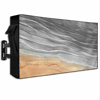 Hsqirky Outdoor TV Cover for 60 to 65 Inch, Grey Ombre Coastal Weatherproof & Waterproof Outside TV Covers with Remote Pockets, Summer Nautical Beach Ocean Seaside TV Enclosure for LED, LCD TVs