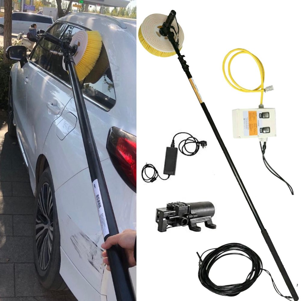 aromaoveite Solar Panel Cleaning Rotating Brush - 40cm Head, Car Cleaning Tools,Electric Door Head Billboard Cleaning Brush,with 3.5-7.5mtelescopic Pole,Outdoor Washing Tool,7.5m