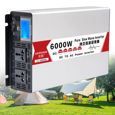 Car Power Inverter 4000W/5000W/6000W/8000W Pure Sine Wave Power Inverters,DC 12V/24V/48V/60V/72V to AC 110V-130V /220V 230V 240V,with Lcd Display AC Outlets,for home use,Camping,Outdoor(6000W,12Vto220